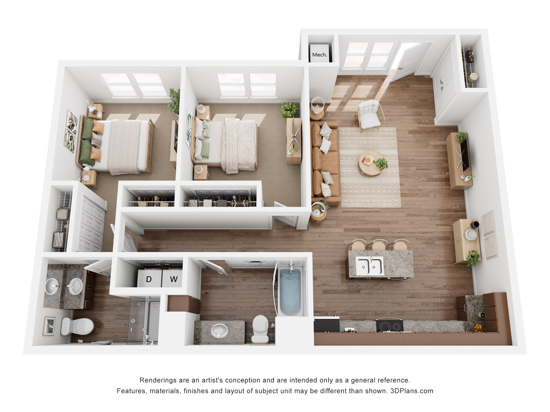 2 Bedroom floor plan — 2 bed, 2 bath at Lumin Terrace
