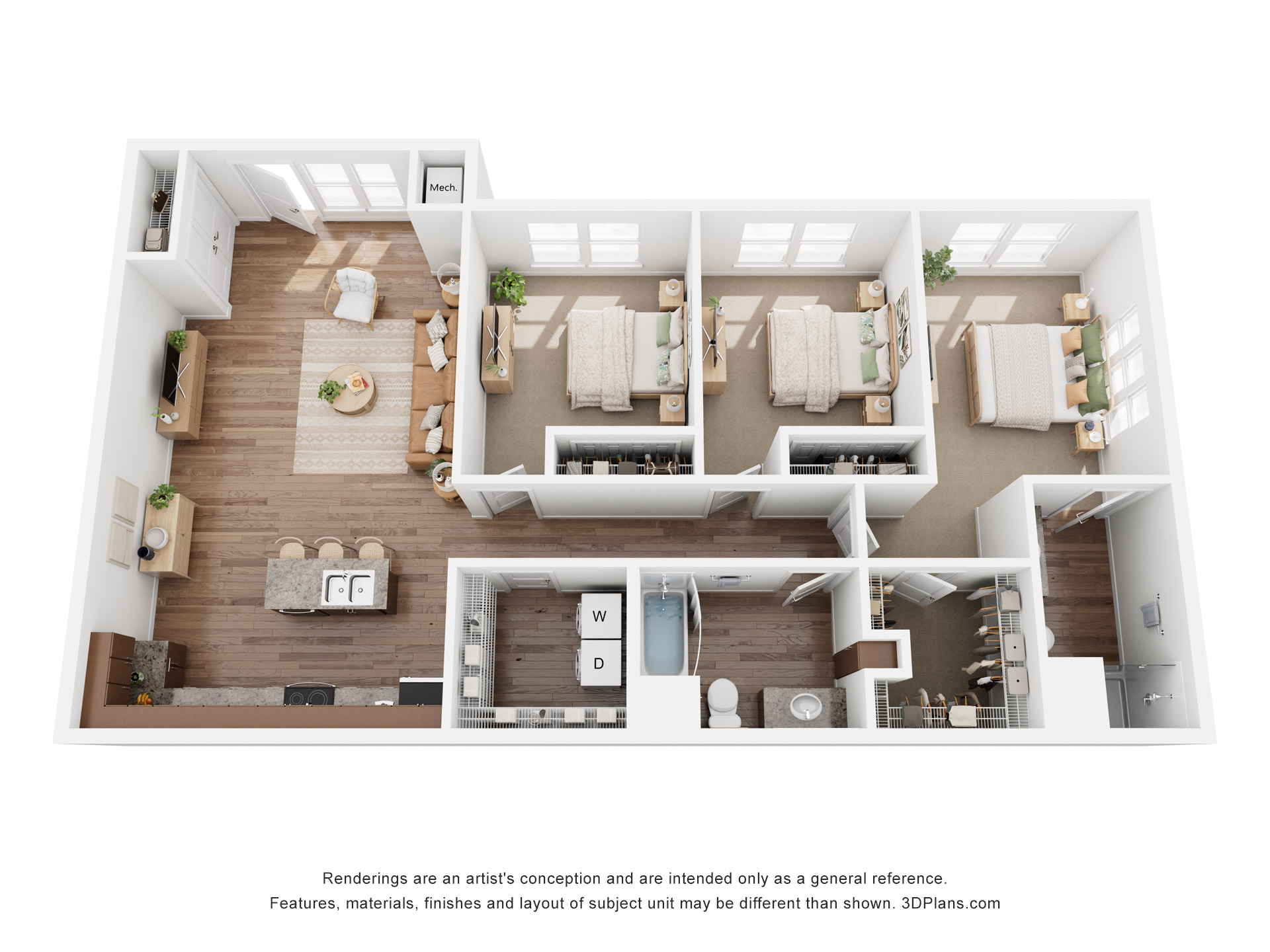 3 Bedroom floor plan — 3 bed, 2 bath at Lumin Terrace